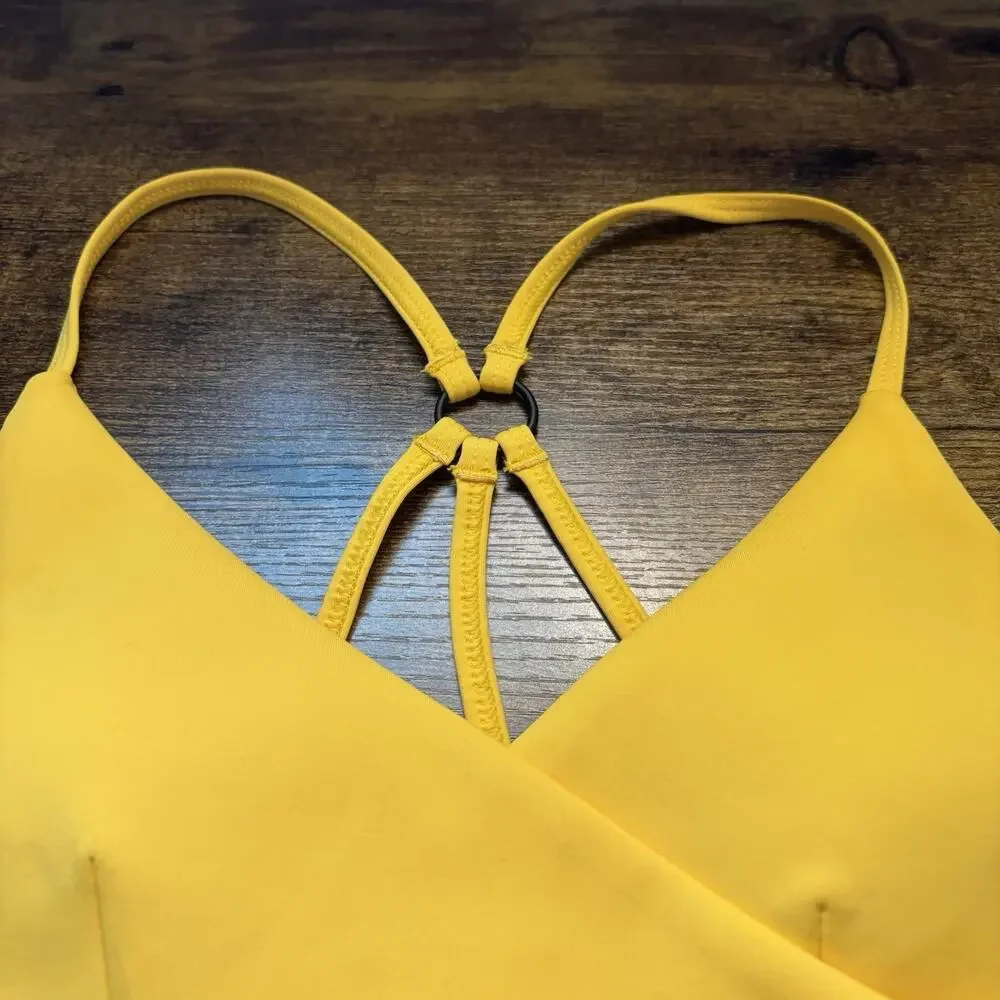 Revolve Lovewave XS Yellow Strappy Brittany Sports Bra Surplice Criss Cross